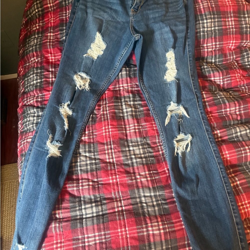 Hollister Blue Skinny Jeans with Distressed Design